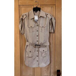 Bebe Womens Belted Kara Safari Khaki Double Pocket Dress Size Small Beige SP NWT